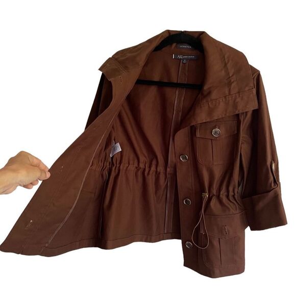 ANNE KLEIN Brown Cotton Stretch Button Front Jacket With Wide Sleeves M - Picture 6 of 8